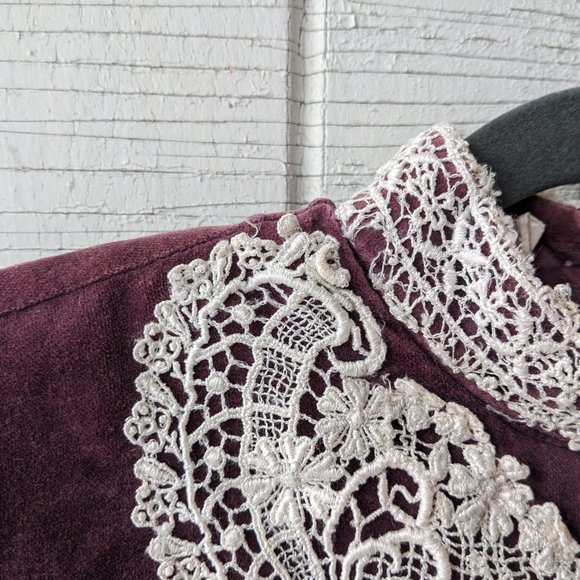 Authentic Purple Velvet Gunne Sax Midi Dress with Lace - Picture 6 of 11